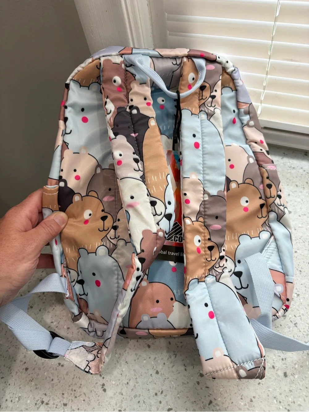 NWT COTS Kids Bear Print Mini Backpack in Pastel Blues & Neutrals